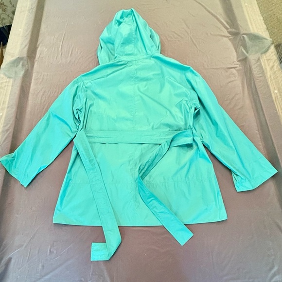 MaxMara Blue/Green Hood/Shawl Collar Trench Coat w/ Belted Waist Size 14/XL $ - Picture 6 of 16